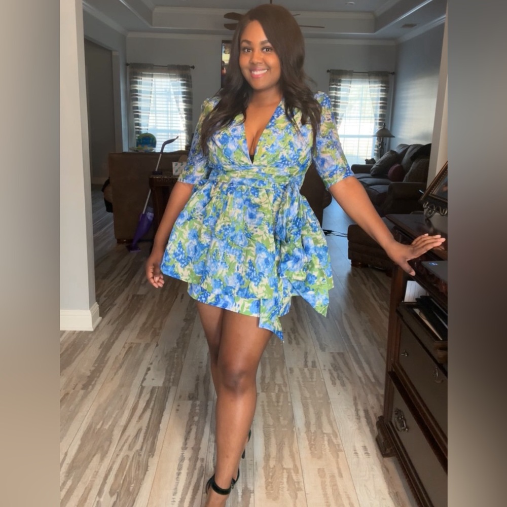 Spring Tea blue mini, peplum dress.